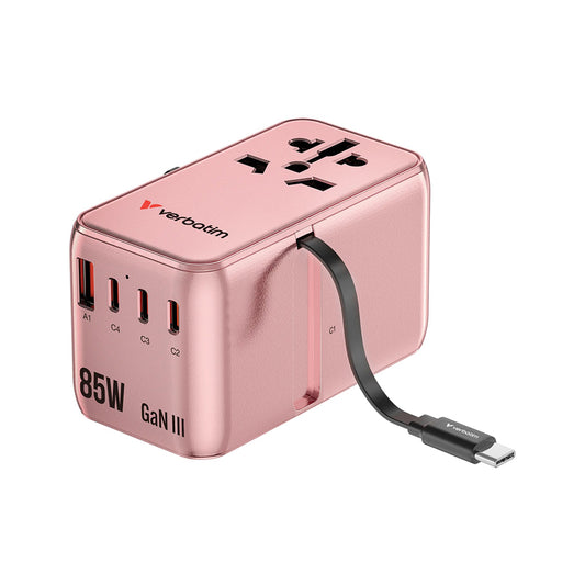 VERBATIM 85W 旅行轉插連可伸縮充電線 - 粉紅色