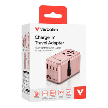 VERBATIM CHARGE 'N' TRAVEL ADAPTER 85W - PINK