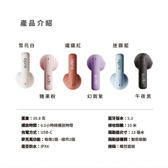 SUDIO A1 True Wireless Earphone Purple - LOG-ON