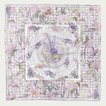 JDF Secret Violet Garden Houndstooth Silky Scarf (90cm)