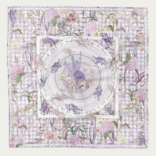 JDF Secret Violet Garden Houndstooth Silky Scarf (90cm)