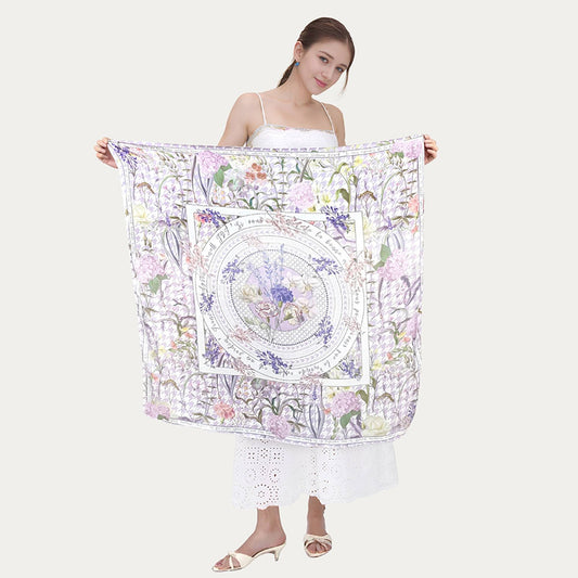 JDF Secret Violet Garden Houndstooth Silky Scarf (90cm)