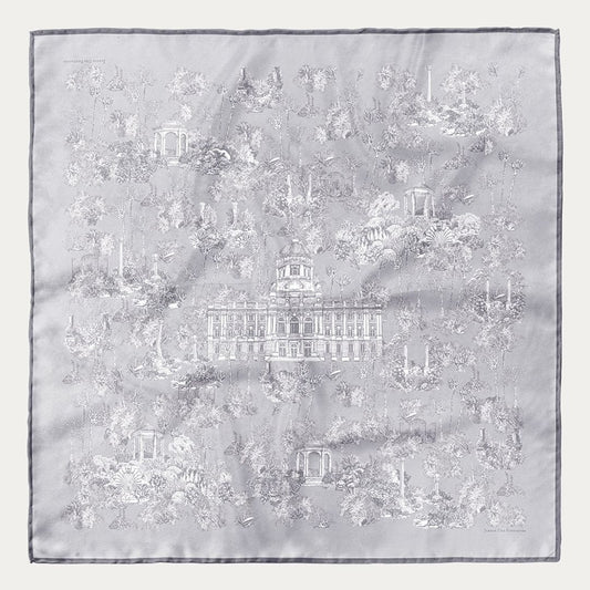 JDF Toile De Jouy Subaqueous Palace Gray Silky Scarf (90cm)