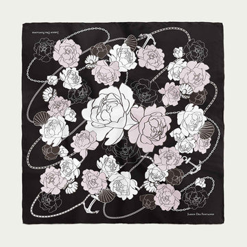JDF Classy and Fabulous Peony Black Silky Scarf (70cm)