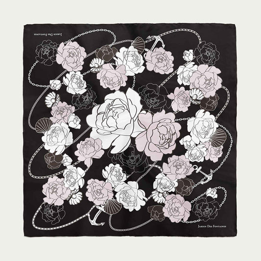 JDF Classy and Fabulous Peony Black Silky Scarf (70cm)