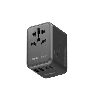 MOMAX 1-World 65W GaN Travel Adaptor - Black - LOG-ON