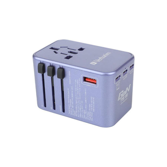 VERBATIM 5Port PD3.0 75W Gan Travel Adaptor - Purple - LOG-ON