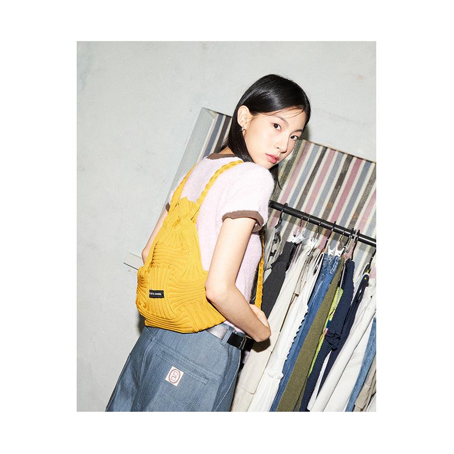 PLEATSMAMA PM22ZWBP010 Bow Backpack-Mustard - LOG-ON