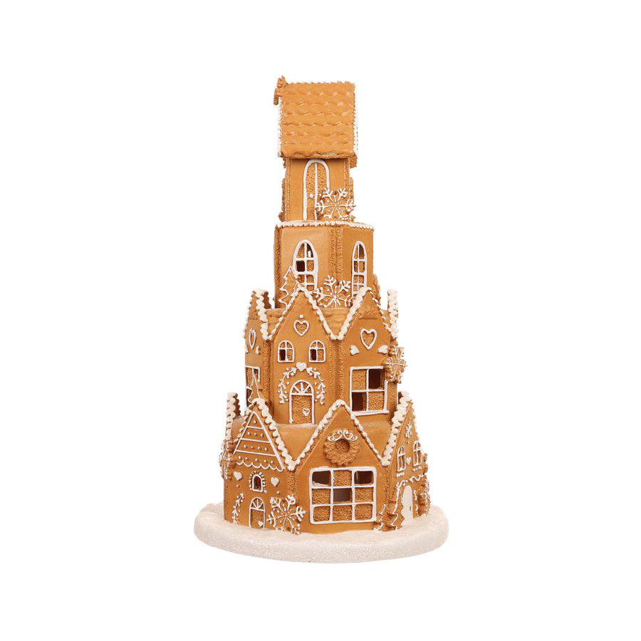 JLINE Xmas Ginger Bread House Tower With Led 47cm - Poly Brown - LOG-ON