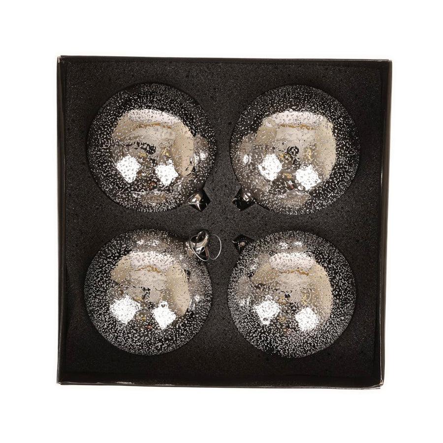 JLINE Xmas Glass Ornament Ballbox Set 12cm 4 pcs - Dot Silver - LOG-ON