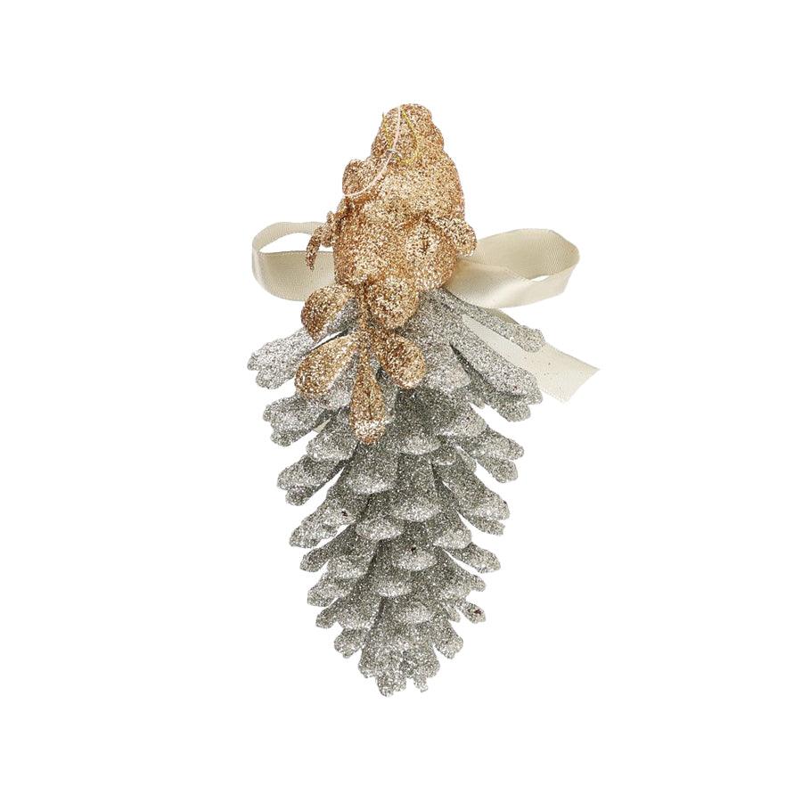 HARMONIER XMAS MINI ORNAMENT 17CM 1PC - PINE CONE GOLD / SILVER (30g) - LOG-ON