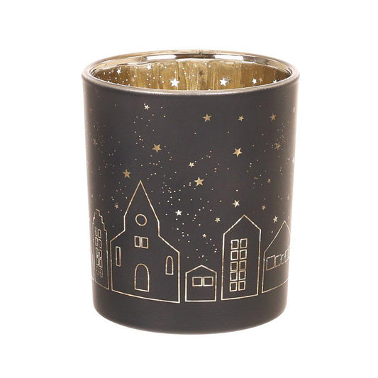 NANKAI TSUSHO Xmas Glass Candle Holder 10cm - City Of Light (306g) - LOG-ON