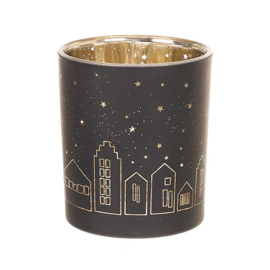 NANKAI TSUSHO Xmas Glass Candle Holder 10cm - City Of Light (306g) - LOG-ON