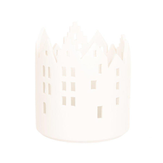 NANKAI TSUSHO Xmas Porcelain Candle Holder City Light - Town Hall Square (154g) - LOG-ON