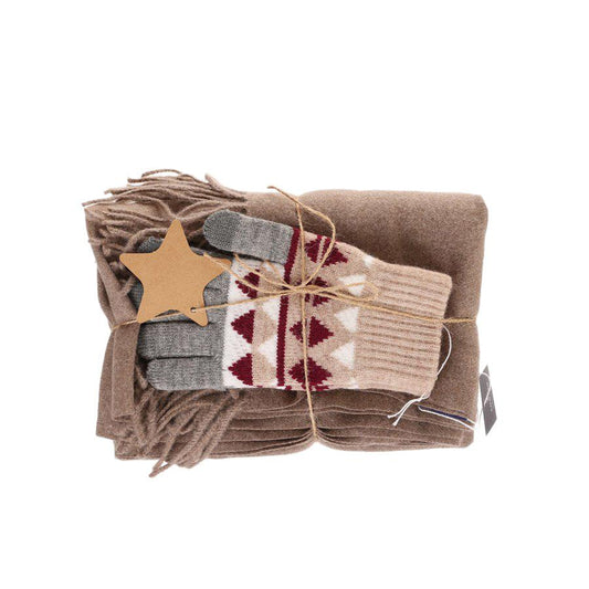 ADINA Stole And Gloves Set Beige - LOG-ON