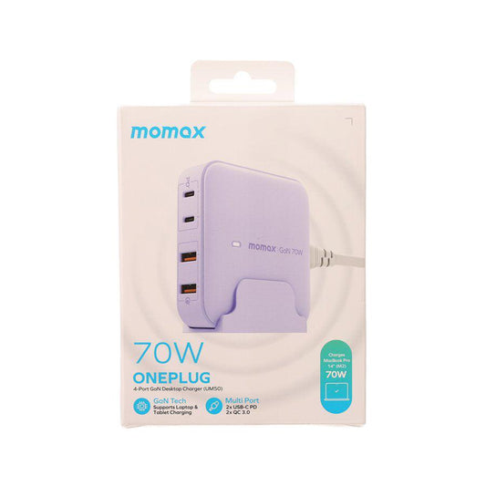 MOMAX OnePlug 70W GaN 4-Port Desktop Charger Purple - LOG-ON