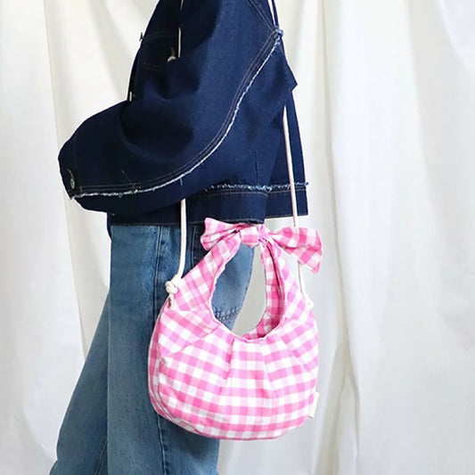 TRYSIL Ginham Check 2Way Small Hobo-11 Pink  (210g)