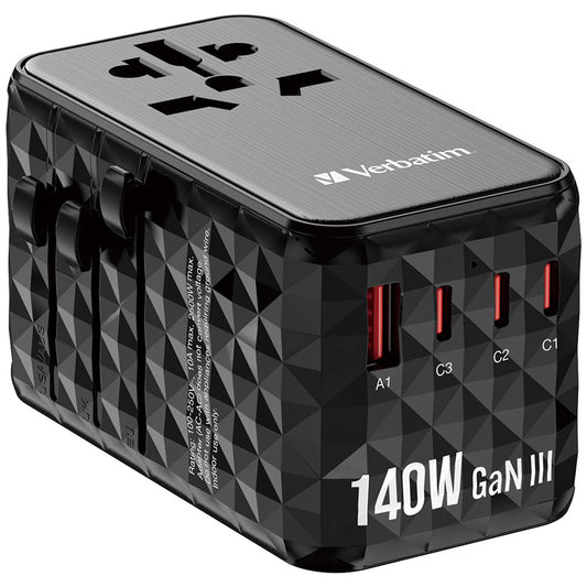 VERBATIM 4PORT PD3.1 140W GAN TRAVEL ADAPTOR - BK