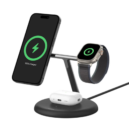 BELKIN BoostCharge Pro 3In1 MagSafe Compatible Qi2 Wireless Charger Black
