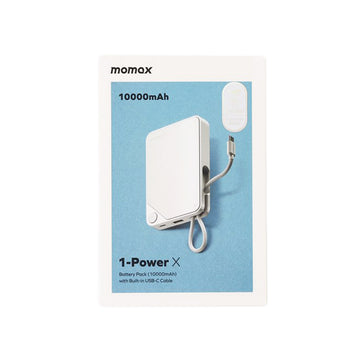 MOMAX 1-Power X Powerbank 10000mAh (37 WH) W/Built-in USB-C Cable White