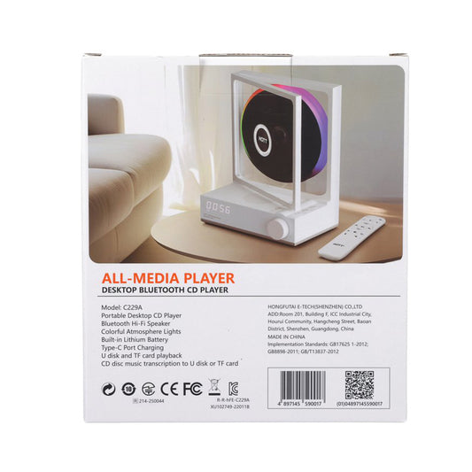 HOTT Portable Desktop Bluetooth CD Player With Remote Control White
