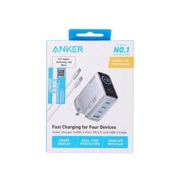ANKER Charger 140W 4-Port PD 3.1 with USB-C Cable - Silver