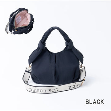 MAISON VERT Water-Repellent Ribbon Fluffy 2-Way Tote - Black