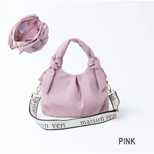 MAISON VERT Water-Repellent Ribbon Fluffy 2-Way Tote - Pink