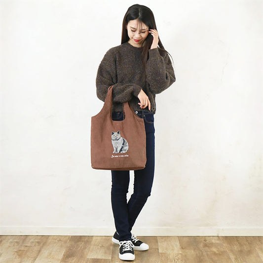 SENBADO F25 SEN 刺繡手提袋 - 貓 - 啡色 (625-3362)  (210g)
