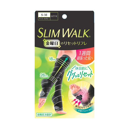 SLIMWALK Graduated Compression Stockings with Acupressure Points, Sizes S-M, Open Toe