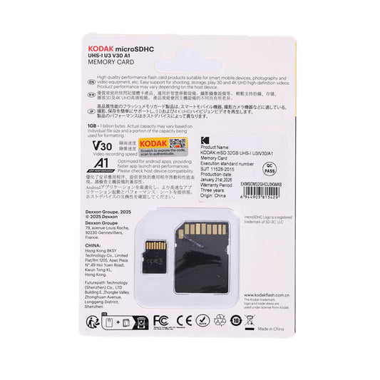 KODAK MicroSD Card 32GB UHS-I U3 V30 A1
