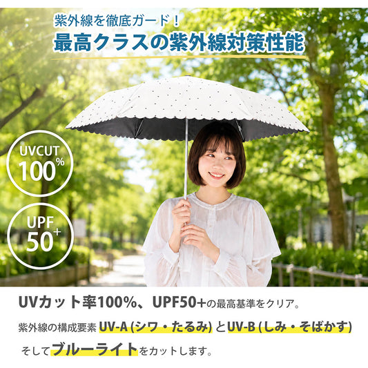 NAKATANI S26 Naka 50cm UV Misty Dot Fold Umbrella - Off White