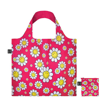 LOQI Foldable Bag - Smiley Flowers Raspberry