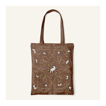 JDF Yogis Cat and Flower Brown Tatra Mountain Tote Bag