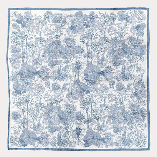 JDF Toile De Jouy Dusty Blue Silky Scarf (90cm)