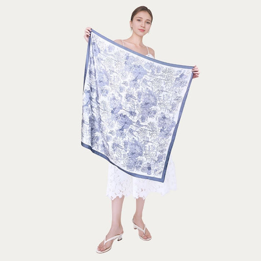 JDF Toile De Jouy Dusty Blue Silky Scarf (90cm)