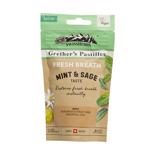 GRETHER'S Fresh Breath - Mint & Sage Taste Food Supplement  (45g) - LOG-ON