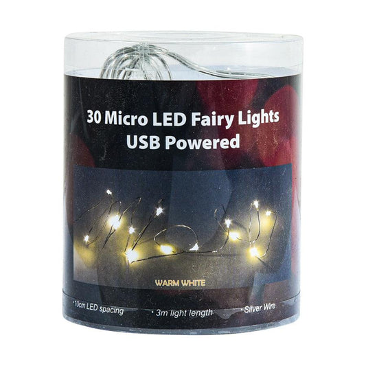 TRENDECOR USB 30 LED Dewdrop 3M Silver Wire - Warm White - LOG-ON