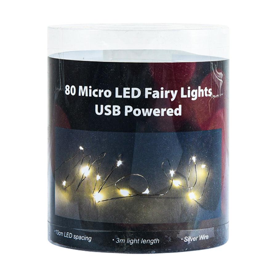 TRENDECOR USB 80 LED Dewdrop 8M Silver Wire - Warm White - LOG-ON