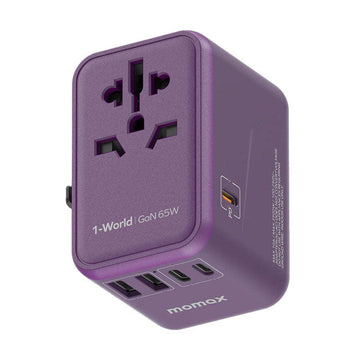 MOMAX 1-World 65W Gan Travel Adaptor - Purple - LOG-ON